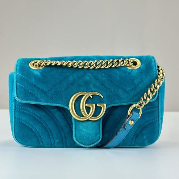 Gucci Green Valvet Leather Small Marmont Shoulder Bag Crossbody - Picture 1 of 9
